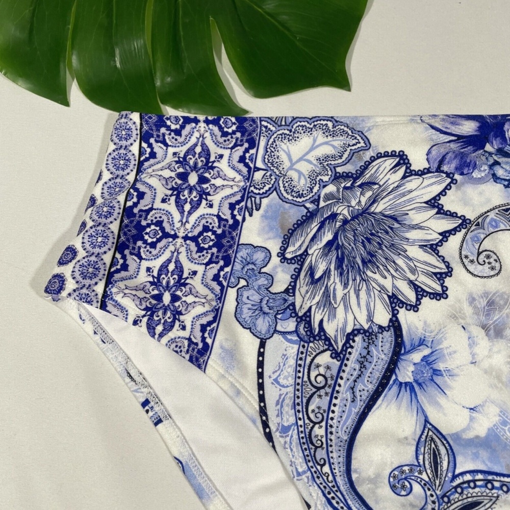 New River Island [ 10 Us ] Floral High Waist Bikini Bottoms In Blue View 5